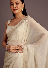 Silver Tissue Embroidered Saree