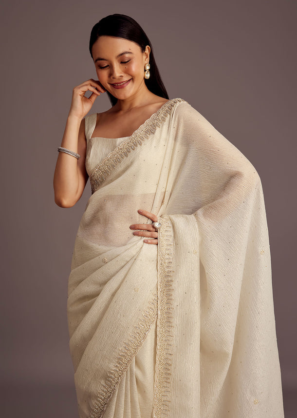 Silver Tissue Embroidered Saree