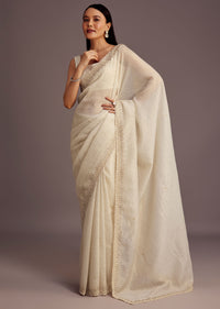 Silver Tissue Embroidered Saree