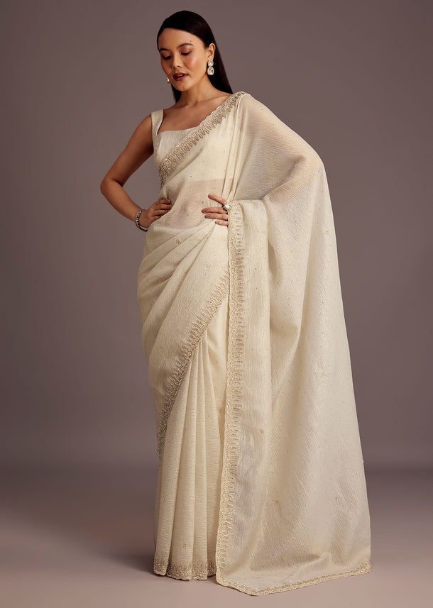 Silver Tissue Embroidered Saree