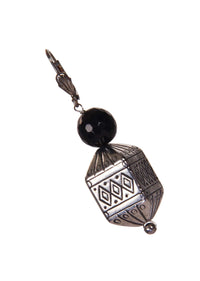 Silver Toned Earrings  With A Black Jewel Stone only on Kalki