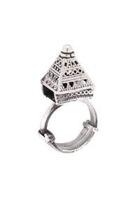 Silver Vintage Ring With Carved Pyramid Made In Sterling Silver By Sangeeta Boochra