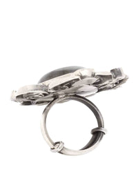 Silver Vintage Ring With Labradorite Gemstone In Drop Shape Made In Sterling Silver By Sangeeta Boochra