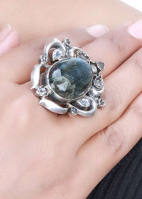 Silver Vintage Ring With Labradorite Gemstone Made In Sterling Silver By Sangeeta Boochra