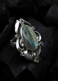 Silver Vintage Ring With Labradorite Gemstone Made In Sterling Silver By Sangeeta Boochra