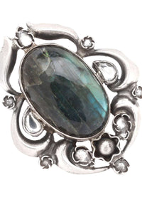 Silver Vintage Ring With Labradorite Gemstone Made In Sterling Silver By Sangeeta Boochra