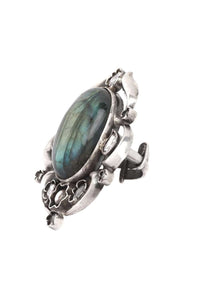Silver Vintage Ring With Labradorite Gemstone Made In Sterling Silver By Sangeeta Boochra