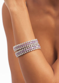 Silver Zircon Bangles Set With Lavender Accents