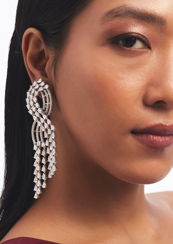 Silver Zircon Cascading Fringe Drop Earrings