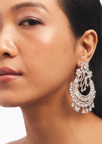 Silver Zircon Embellished Chandbali Earrings