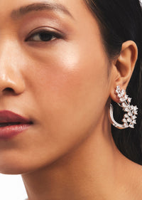 Silver Zircon Floral Hoop Earrings