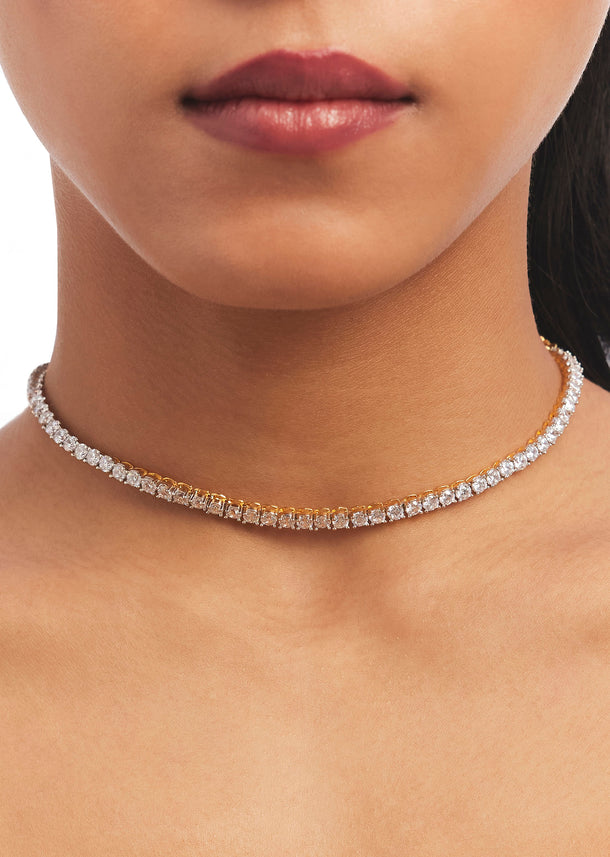 Silver Zircon Stone Short Necklace Set