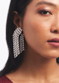 Silver Zircon Studded Cascading Earrings