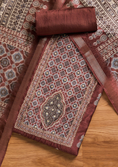Simple Maroon Cotton Unstitched Suit