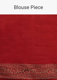 Cherry Red Saree In Georgette With Jaal Work In Golden Zari