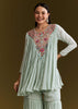 Sky Blue Chinon Flared Kurta Set With Thread Work