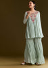 Sky Blue Chinon Flared Kurta Set With Thread Work