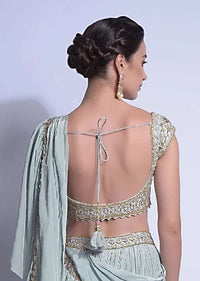 Sky Blue Crop Top With Zardosi And French Knots Embroidered Floral Jaal