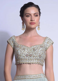 Sky Blue Crop Top With Zardosi And French Knots Embroidered Floral Jaal