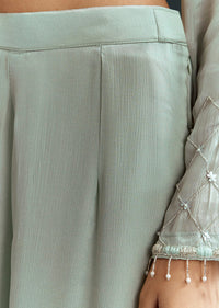 Sky Blue Cutdana Kurta With Scallop Dupatta And Palazzo In Chinon