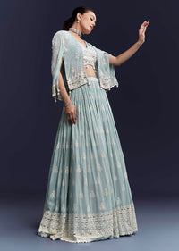 Sky Blue Georgette Bridesmaid Lehenga With Sequins And Thread Embroidery