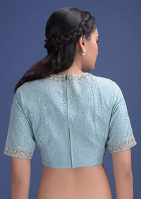 Sky Blue Saree Embellished With Sequins, Cut Dana, Beads And Stones Online - Kalki Fashion