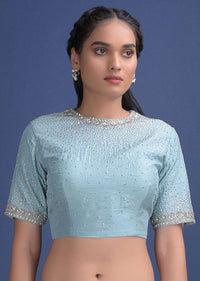 Sky Blue Saree Embellished With Sequins, Cut Dana, Beads And Stones Online - Kalki Fashion