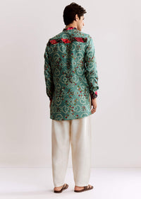 Sky Blue Silk Kurta Set With Bandhani Print