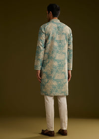 Sky Blue Silk Printed Kurta Set With Tree Motifs