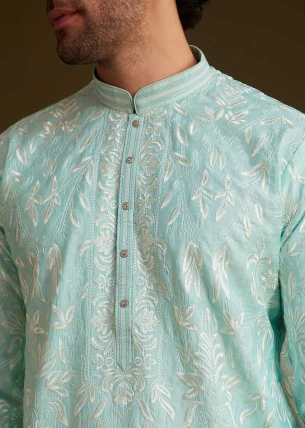 Sky Blue Embroidered Kurta Set