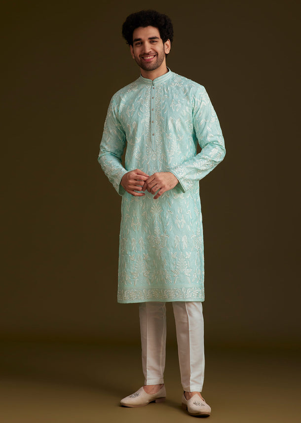 Sky Blue Embroidered Kurta Set