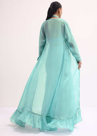 Sky Blue Embroidered Sharara Set With Jacket