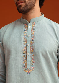 Sky Blue Floral Hand Embroidered Kurta And Pant Set