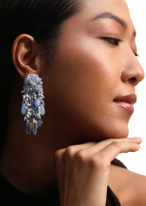 Sky Blue Handcrafted Dangler Earrings In Mix Metal