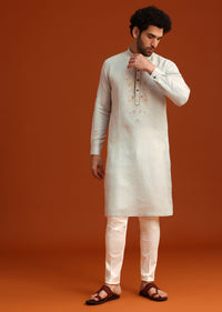 Sky Blue Kurta Set With Floral Thread Embroidery