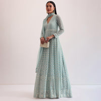 Sky Blue Lucknowi Embroidered Anarkali Set