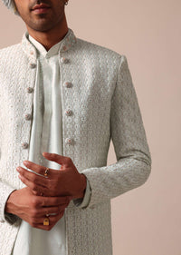 Sky Blue Silk Sherwani With Exquisite All-Over Embroidery