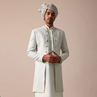 Sky Blue Silk Sherwani With Exquisite All-Over Embroidery