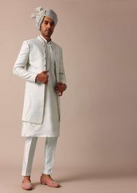 Sky Blue Silk Sherwani With Exquisite All-Over Embroidery
