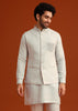Sky Blue Zardosi Embroidered Jacket Kurta Set In Linen