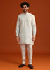 Sky Blue Zardosi Embroidered Jacket Kurta Set In Linen