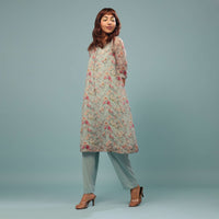 Sky Grey Pant-Kurta Set In Georgette