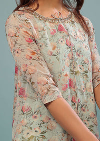 Sky Grey Pant-Kurta Set In Georgette