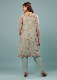 Sky Grey Pant-Kurta Set In Georgette