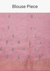 Slate grey saree with punch pink brocade border 