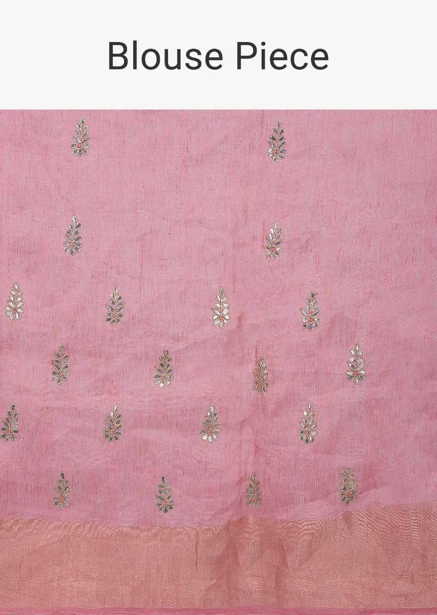 Slate grey saree with punch pink brocade border 