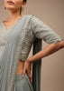 Slate Grey Lycra Blend Saree Finished In A Moroccan Jaal With Sequins Work And Cut Dana Floral Detailing
