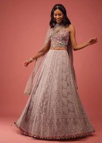 Lavender Purple Lehenga Choli With Lucknowi Thread Work And Multicolor Resham And Mirror Accents