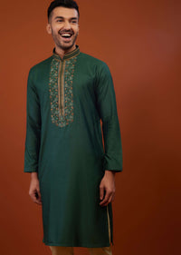 Emerald Green Embroidered Cotton Silk Kurta Set