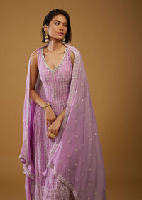 Lavender Purple Anarkali Suit With Chikankari Work And Mirror Embroidery